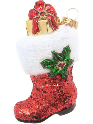 Krebs Glas Lauscha Kerstboomversiering "De laars van de Kerstman" rood/wit/goudkleurig - (L)9 cm
