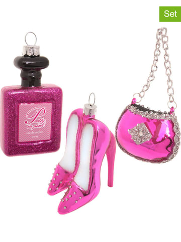 Krebs Glas Lauscha Christbaumornamente "Pretty" in Pink - 3 Stück