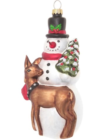Krebs Glas Lauscha Christbaumornament "Schneemann mit Reh" in Bunt - (L)16 cm