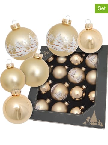 Krebs Glas Lauscha Christbaumkugeln "Winterwald" in Gold - 16 Stück