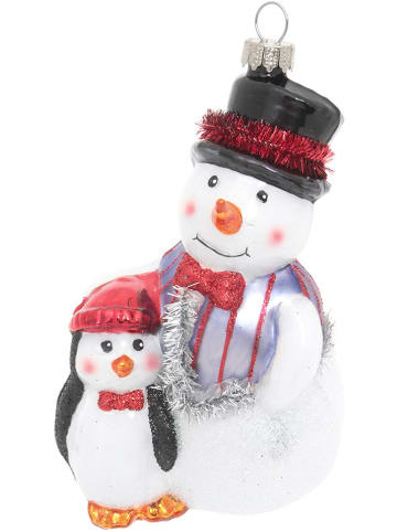 Krebs Glas Lauscha Kerstboomversiering "Sneeuwman met pinguïn" meerkleurig - (L)13 cm