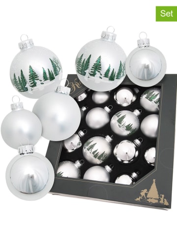 Krebs Glas Lauscha Christbaumkugeln "Winterwald & Hasen" in Weiß/ Grün - 16 Stück