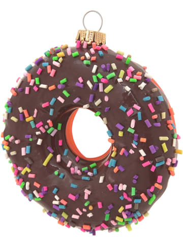 Krebs Glas Lauscha Kerstboomversiering "Amerikaanse donut" bruin/meerkleurig - Ø 8,5 cm