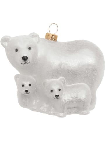 Krebs Glas Lauscha Christbaumornament "Eisbärenfamilie" in Weiß - (B)9 cm
