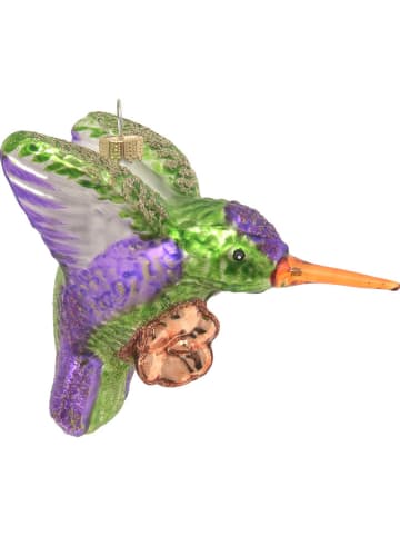 Krebs Glas Lauscha Christbaumornament "Kolibri" in Grün/ Lila - (L)9 cm