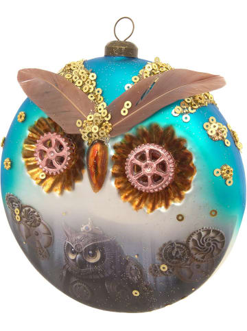 Krebs Glas Lauscha Kerstboomversiering "Steampunk uil" zilverkleurig/lichtblauw - Ø 12 cm