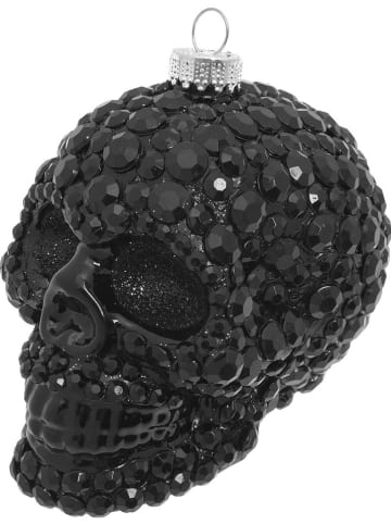 Krebs Glas Lauscha Christbaumornament "Totenkopf" in Schwarz - (L)10 cm