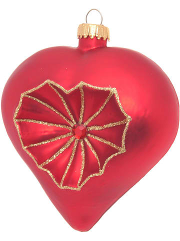 Krebs Glas Lauscha Reflex-Christbaumornament "Herz" in Rot - (L)9 cm