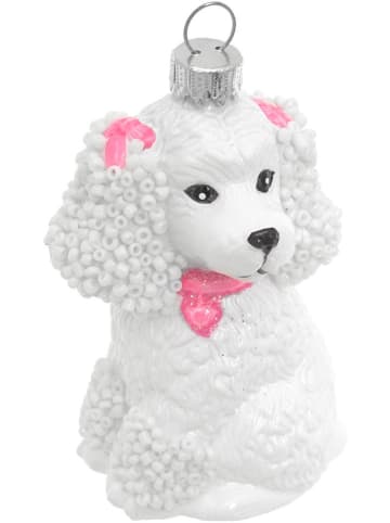 Krebs Glas Lauscha Kerstboomversiering "Witte poedel" wit - (L)8 cm