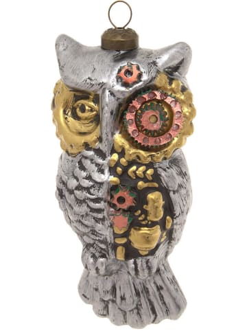 Krebs Glas Lauscha Kerstboomversiering "Steampunk uil" zilverkleurig/goudkleurig - (L)13 cm