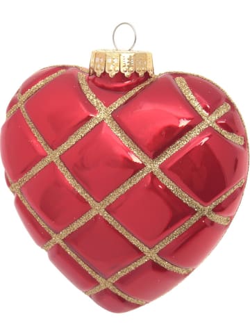 Krebs Glas Lauscha Christbaumornament "Herz" in Rot - (L)10 cm