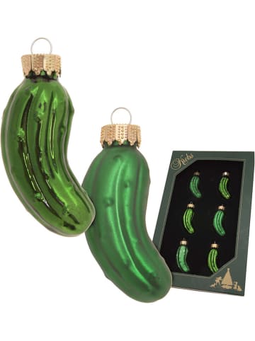 Krebs Glas Lauscha Christbaumornamente "Mini Gurken" in Grün - 6 Stück
