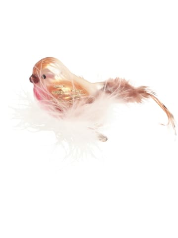 Krebs Glas Lauscha Christbaumornament "Vogel mit Federnest" in Creme/ Rosa - (B)15 cm