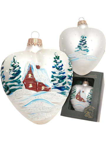 Krebs Glas Lauscha Christbaumornament "Herz" in Weiß/ Bunt - (L)10 cm
