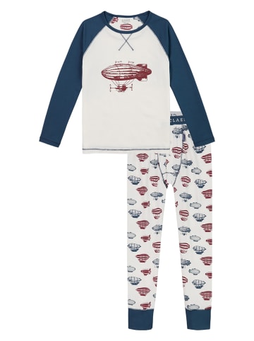 Claesens Pyjama in Weiß/ Dunkelblau