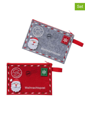 Boltze 2er-Set: Geschenktüten "Brev" in Grau/ Rot - (B)19 x (H)13 cm