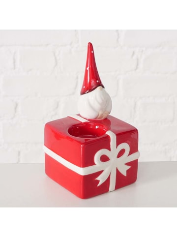Boltze 2-delige set: kaarshouders "Grovy" rood/wit - (B)8 x (H)16 x (D)9 cm