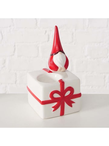 Boltze 2-delige set: kaarshouders "Grovy" rood/wit - (B)8 x (H)16 x (D)9 cm