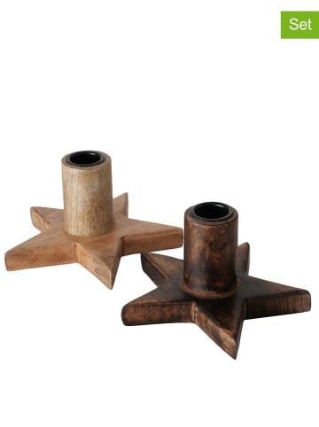 Boltze 2er-Set: Kerzenhalter "Woko" in Braun/ Hellbraun - (H)7 x Ø 13 cm