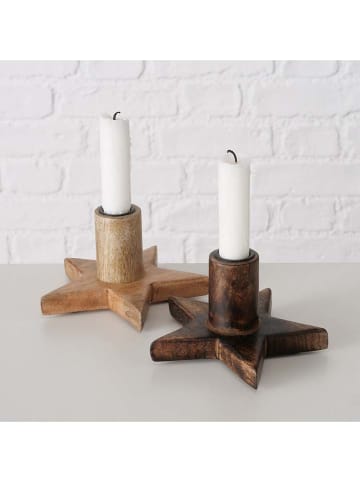 Boltze 2er-Set: Kerzenhalter "Woko" in Braun/ Hellbraun - (H)7 x Ø 13 cm