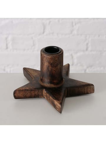 Boltze 2er-Set: Kerzenhalter "Woko" in Braun/ Hellbraun - (H)7 x Ø 13 cm