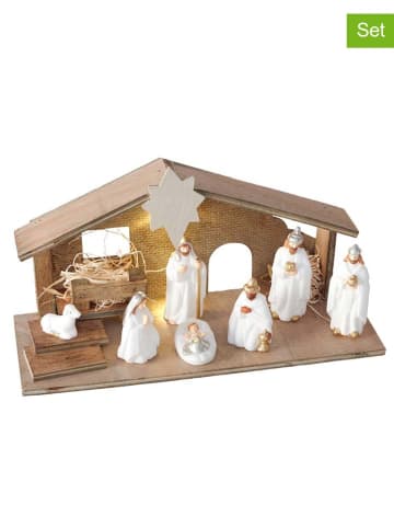Boltze 8-delige ledkerststal "Jaffa" lichtbruin/wit - (B)30 x (H)16 x (D)11,5 cm