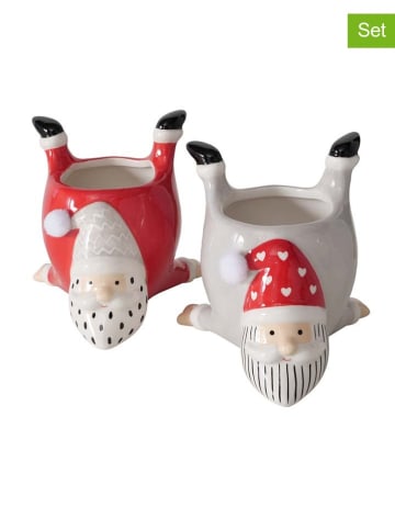 Boltze 2-delige set: overpotten "Timmy" rood/grijs - (H)11 x Ø 10,5 cm