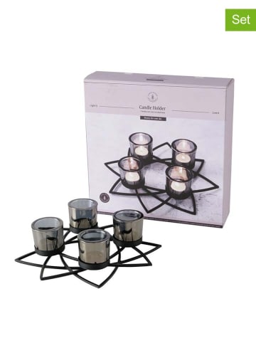 Boltze 5-delige set: windlichten "Elenyi" zwart/grijs - (H)8 x Ø 30,5 cm
