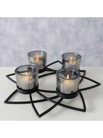 Boltze 5-delige set: windlichten "Elenyi" zwart/grijs - (H)8 x Ø 30,5 cm