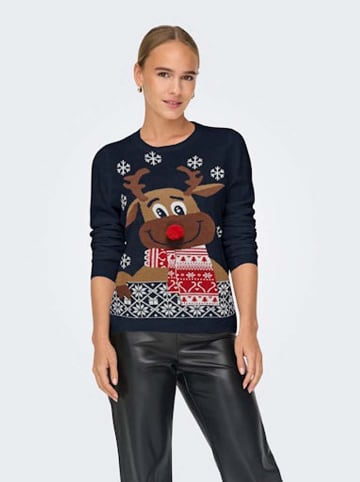 ONLY Pullover in Dunkelblau/ Braun
