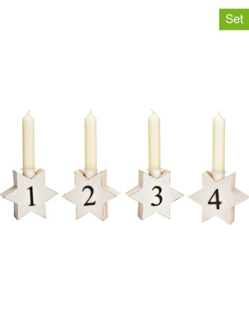 G. Wurm 4er-Set: Kerzenhalter "Adventsgesteck" in Weiß - (B)11 x (H)9 x (T)4 cm