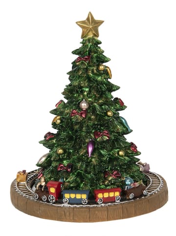 Clayre & Eef Muziekdoos "Kerstboom" groen/lichtbruin - (H)18 x Ø 15 cm