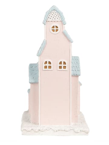 Clayre & Eef Decoratief ledobject "Huis" lichtroze/lichtblauw - (B)13 x (H)26 x (D)13 cm