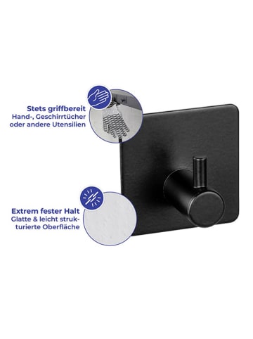 Wenko 3-delige set: wandhaken zwart - (B)6,5 x (H)12 x (D)9 cm