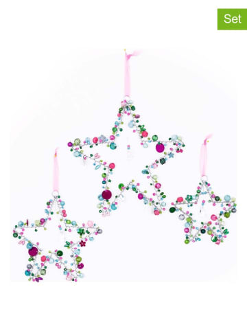 Overbeck and Friends 3-delige set: decoratieve hangers "Aurora" lichtroze/groen/blauw