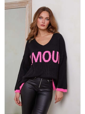 So Cachemire Pullover "Moona" in Schwarz/ Pink