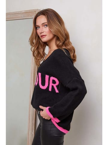 So Cachemire Trui "Moona" zwart/roze