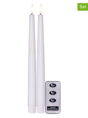 STAR Trading 2er-Set: LED-Wachskerze "Flamme Slim" in Weiß - (H)28,5 x Ø 2,1 cm