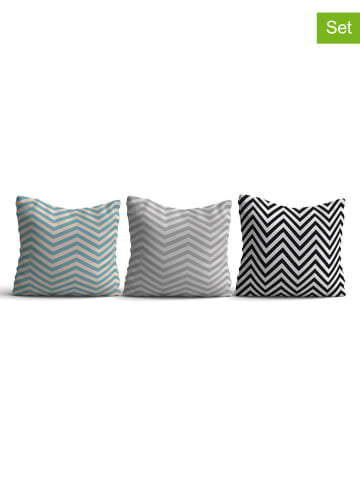 ABERTO DESIGN 3-delige set: kussenhoezen blauw/grijs/zwart