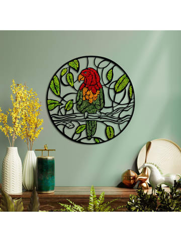 ABERTO DESIGN Dekoracja ścienna "Parrot" w kolorze zielono-czerwono-czarnym - Ø 46 cm