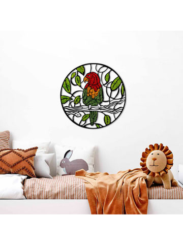 ABERTO DESIGN Wanddecoratie "Parrot" groen/rood/zwart - Ø 46 cm
