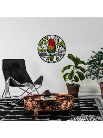 ABERTO DESIGN Wanddecoratie "Parrot" groen/rood/zwart - Ø 46 cm