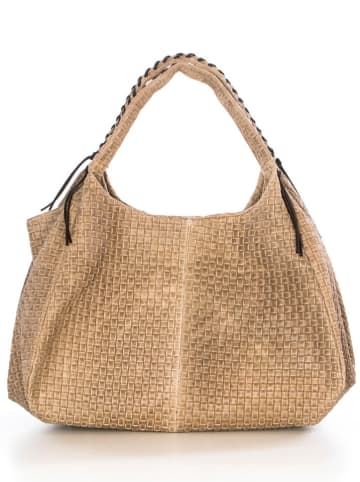 Lucca Baldi Leder-Schultertasche "Pitigliano" in Beige - (B)41 x (H)34 x (T)30 cm