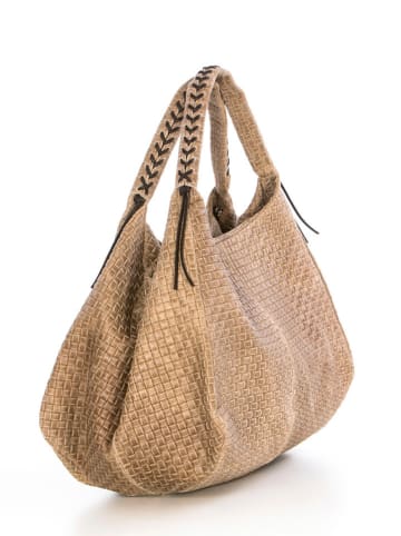 Lucca Baldi Leder-Schultertasche "Pitigliano" in Beige - (B)41 x (H)34 x (T)30 cm