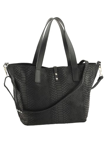 Mila Blu Leder-Schultertasche "Campanula" in Schwarz - (B)30 x (H)26 x (T)16 cm