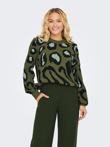 JDY Pullover "Lorraine" in Dunkelgrün/ Schwarz