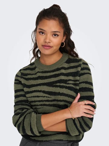 JDY Pullover "Lorraine" in Dunkelgrün/ Schwarz
