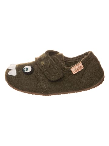 Living Kitzbühel Wełniane kapcie "Monster" w kolorze khaki