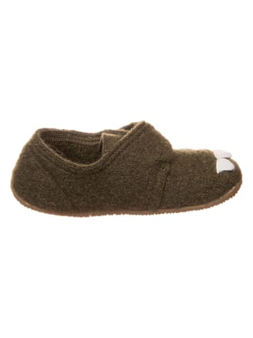 Living Kitzbühel Wełniane kapcie "Monster" w kolorze khaki