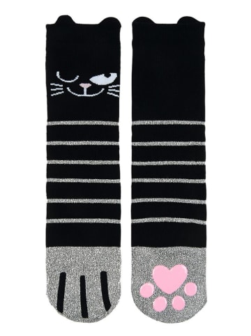 moses. Antislip-glittersokken "Ed, the Cat" zwart
